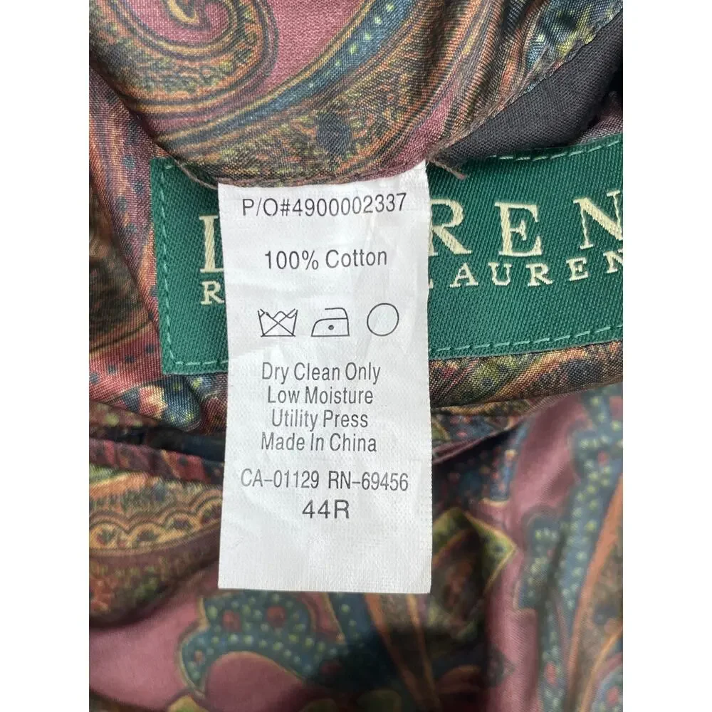 Ralph Lauren Blazer Mens 44R Brown 100% Cotton Corduroy 2-Button Single Breast